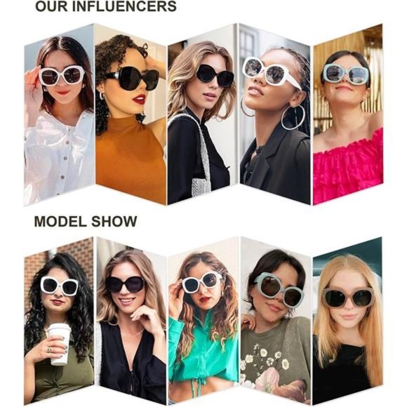 Women\'s Trendy Round Sunglasses Retro Oversized Square Shades, Black